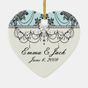 Lieve roos zwarte en babyblauwe vogel keramisch ornament