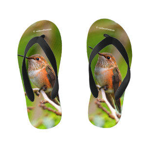 Lieve Rosse Kolibrie op tak van Pruimenboom Kinder Teenslippers