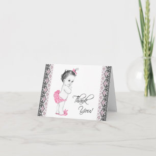 Lieve roze en zwarte babyshower bedankkaart
