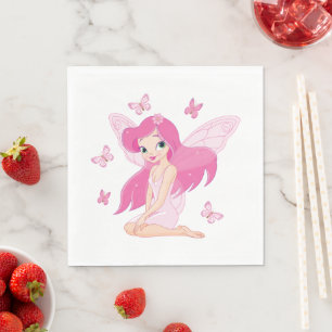 Lieve Roze Fee en Magische Vlinders Servet