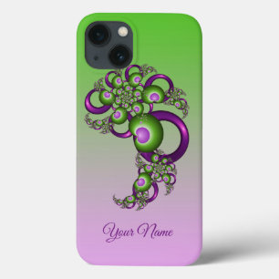 Lieve Roze Groene Harten Abstract Fractal Naam iPhone 13 Hoesje