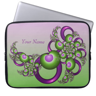 Lieve Roze Groene Harten Abstracte Fractal Naam Laptop Sleeve