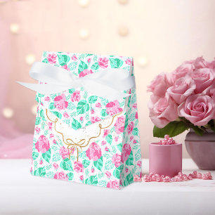 Lieve Roze Roos Bloem Gouden Strik Baby shower Bedankdoosjes