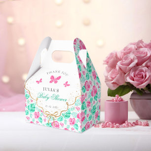 Lieve Roze Roos Bloem Gouden Strik Baby Shower Bedankdoosjes