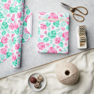 Lieve Roze Roos Bloem Gouden Strik Baby shower Cadeaupapier