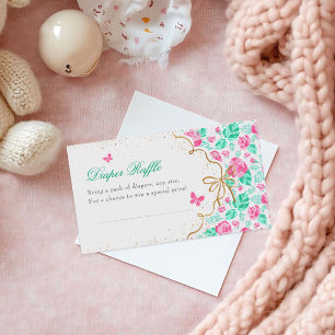 Lieve Roze Roos Bloem Gouden Strik Baby Shower Informatiekaartje