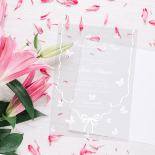 Lieve Roze Roos Bloemenen Gouden Strik Babyshower Acryl Uitnodigingen