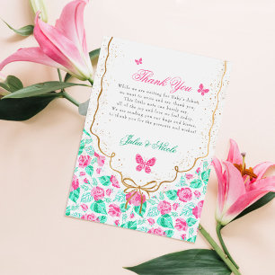 Lieve Roze Roos Bloemenen Gouden Strik Babyshower Kaart