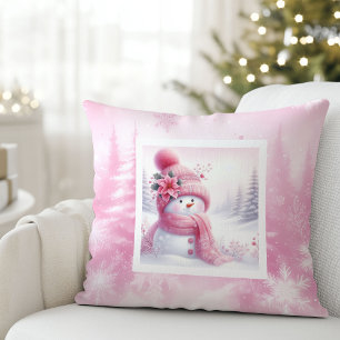 Lieve Roze Sneeuwman Kerstkussen Cadeau voor Kinde Kussen