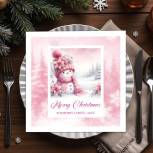 Lieve Roze Sneeuwman Winter Scene Kerstmisse Serve Servet