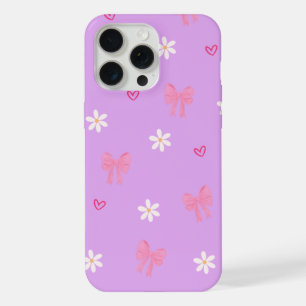 lieve roze strik madeliefjes patroon iphone 15 pro max hoesje