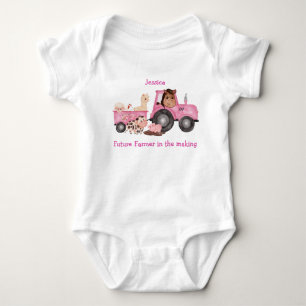 Lieve roze tractor & aanhangwagen met boerderijdie romper