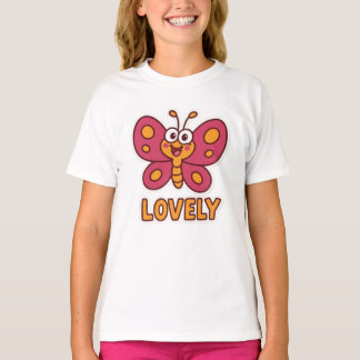 Lieve Roze Vlinder Mooie Cartoon Insect Kunst T-shirt