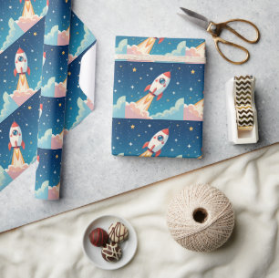 Lieve ruimteraket die opstijgt cadeaupapier