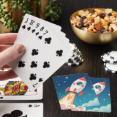Lieve ruimteraket die opstijgt pokerkaarten (Insitu)