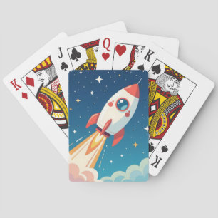 Lieve ruimteraket die opstijgt pokerkaarten