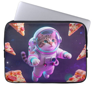 Lieve Ruimtevaartkat Drijvende Pizza Ruimte Avontu Laptop Sleeve