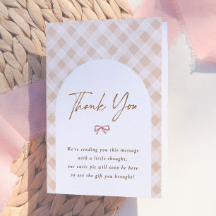 Lieve Schattige Gingham Boog Herfst Baby Shower Bedankkaart