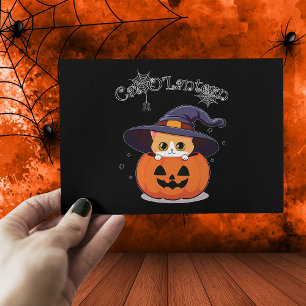 Lieve Schattige Kattenheks met Halloween Jack-O-La Briefkaart