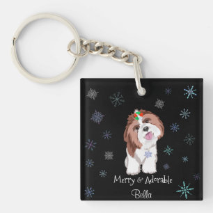 Lieve & Schattige Shih Tzu Met Sneeuwvlok Hondennn Sleutelhanger