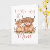 Lieve Schotse Koe en Moeder Ik Hou van Jou Moederd Kaart (Gele Bloem)