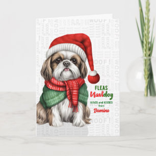Lieve Shih Tzu-hond Grappige Vlooien Navidog met N Feestdagen Kaart