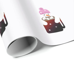 Lieve Sneeuwman Die een Mok Omhelst Cadeaupapier