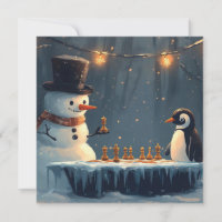 Lieve Sneeuwman en Pinguïn die Schaken Spelen
