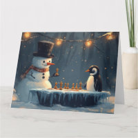 Lieve Sneeuwman en Pinguïn die Schaken Spelen