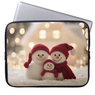 Lieve Sneeuwman Familie Winter Kerstmis Laptop Sleeve