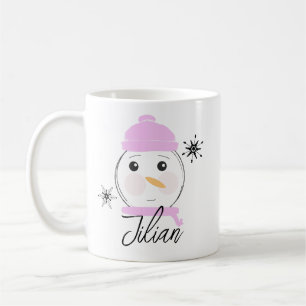Lieve Sneeuwman Roze Eerste Kerstmis Koffiemok