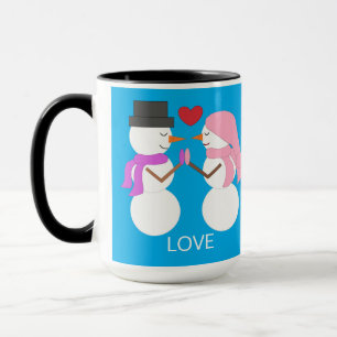 Lieve Sneeuwmensen Verliefd: Groen-blauw Mok