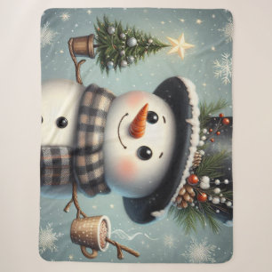 Lieve speelse Kerstmis/winter sneeuwman Sherpa Deken