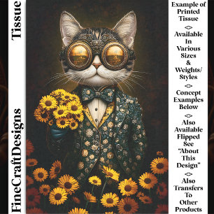 Lieve Steampunk Kat, Gele Bloemen CY9L Decoupage Tissuepapier