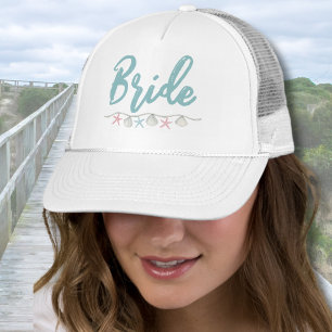 Lieve strandvakantie vrijgezellenfeest bruid trucker pet