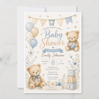 Lieve Teddybeer Baby Shower Uitnodiging