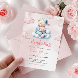 Lieve Teddybeer Baby Shower Uitnodiging Cloud 9 Th
