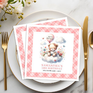 Lieve teddybeer ballon blos bloemige verjaardag servet