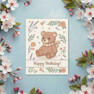 Lieve Teddybeer Bloemige Verjaardag Kinderen Briefkaart