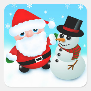 Lieve tekenfilm Kerstman met een sneeuwman Vierkante Sticker
