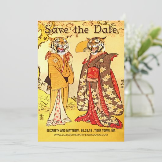 Lieve tijger mensen sparen de datumuitnodigingen save the date (Staand voorkant)