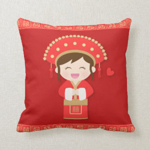 Lieve traditionele Chinese bruid huwelijksdecorati Kussen