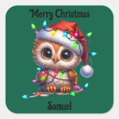 lieve uil Kerst sticker (Voorkant)