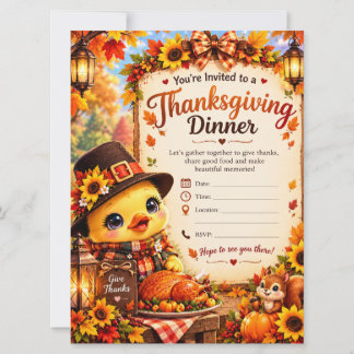 Lieve uitnodigingskaart voor Thanksgiving-diner Kaart