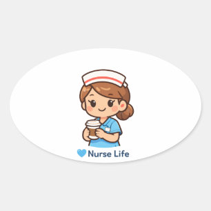 Lieve Verpleegster Leven Koffie Illustratie Verp Ovale Sticker
