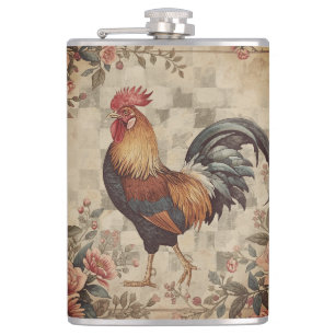 Lieve Vintage Haan, Bloemenpatroon, Geruit Heupfles
