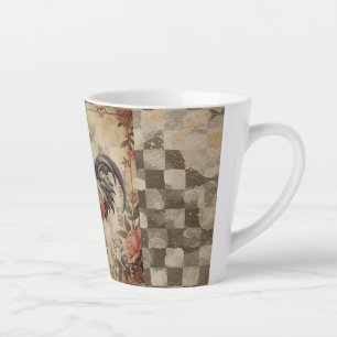 Lieve Vintage Haan, Bloemenpatroon, Geruit Latte Mok