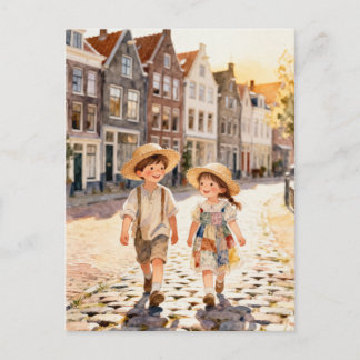 Lieve vintage patchwork kinderen Nederlandse volks Briefkaart