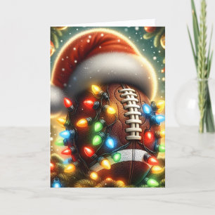 Lieve voetbal in kerstverlichting feestdagen kaart