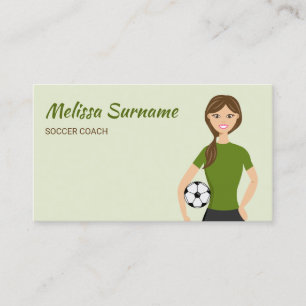 Lieve voetbalcoach meisje illustratie groen visitekaartje
